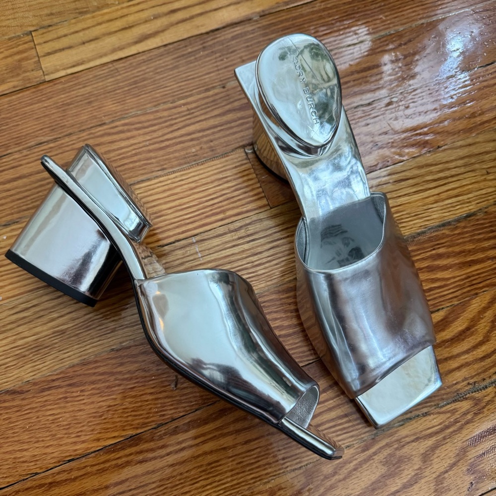 Tory Burch silver heels